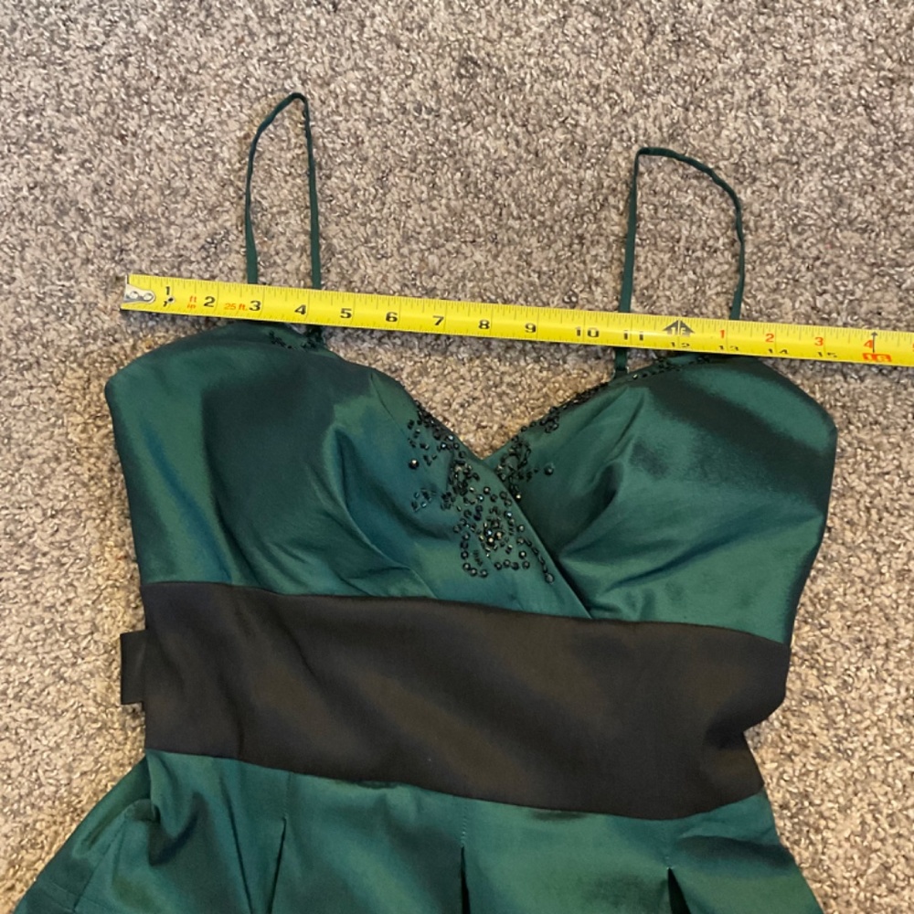 OC by Oleg Cassini Dark Green Black Spaghetti Strap Dress Sz 4 Lined Sequined - Picture 10 of 16